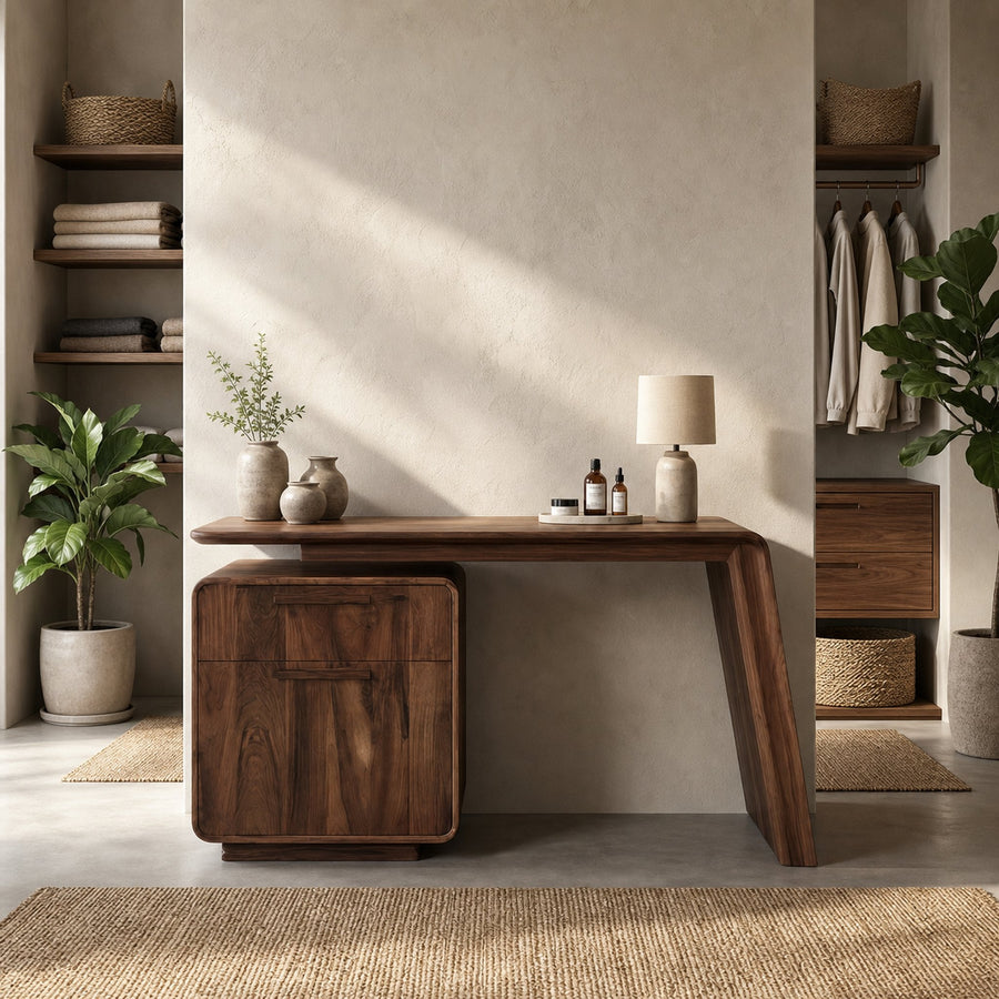 Modern Minimalist Dressing Table With Storage Sculptural Design For Bedroom