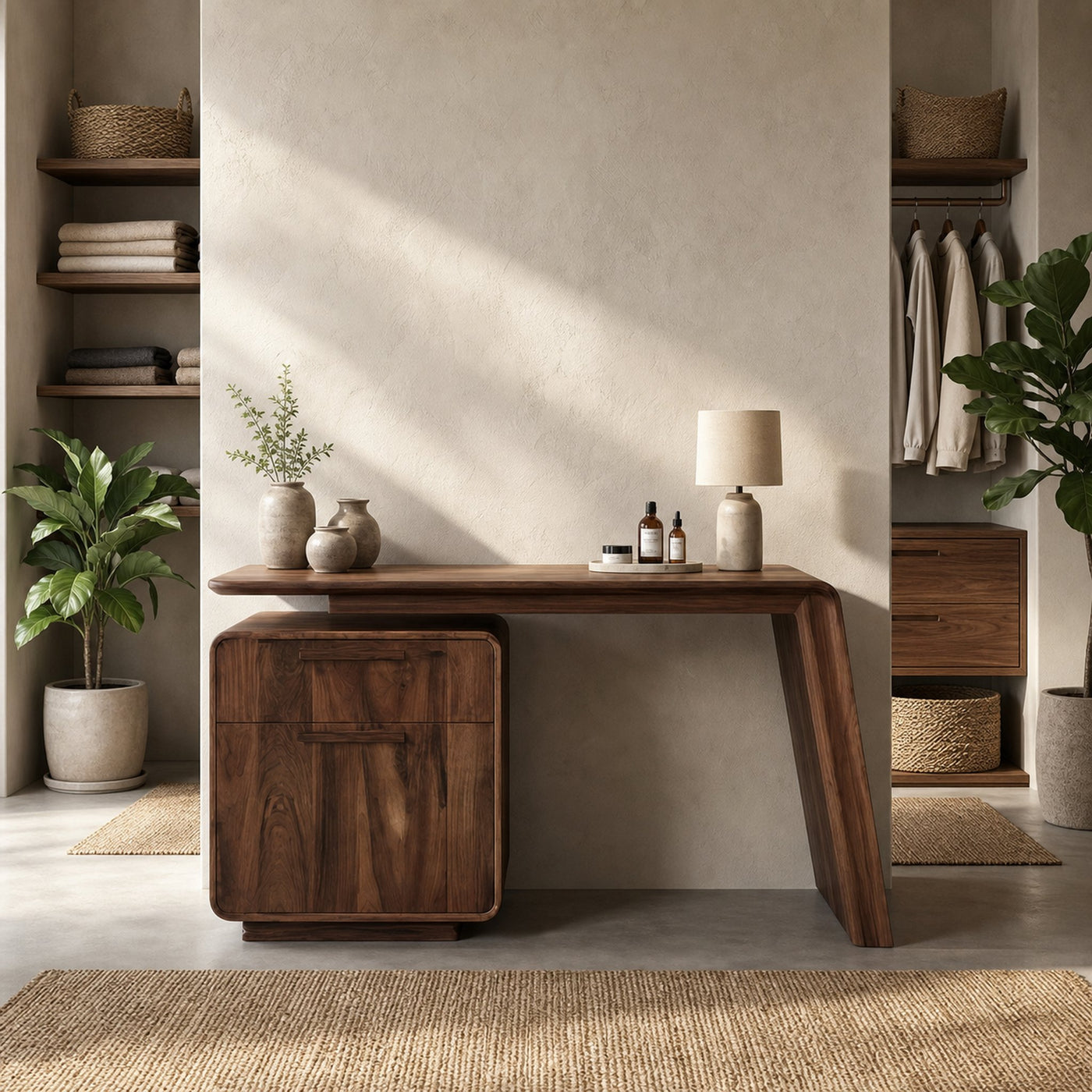 Modern Minimalist Dressing Table With Storage Sculptural Design For Bedroom