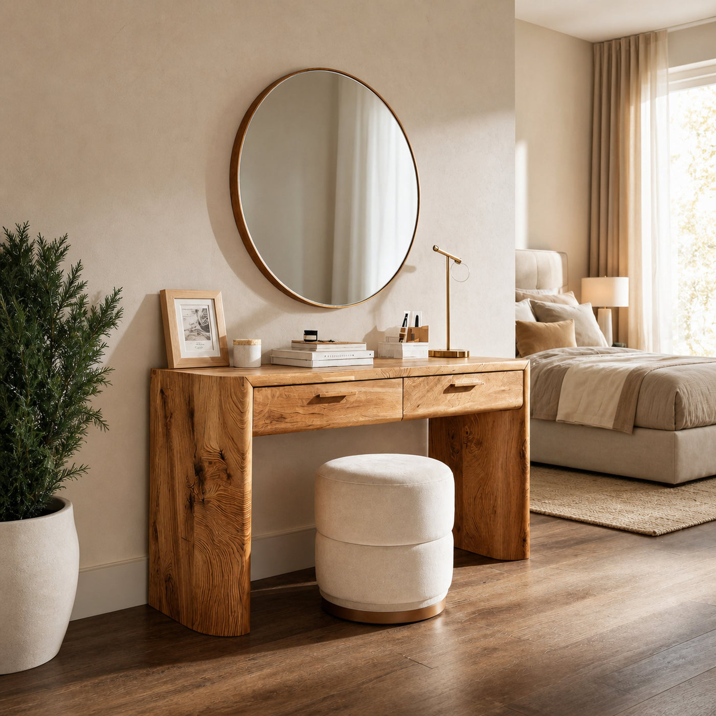 Modern Minimalist Wooden Vanity With Drawers For Bedroom