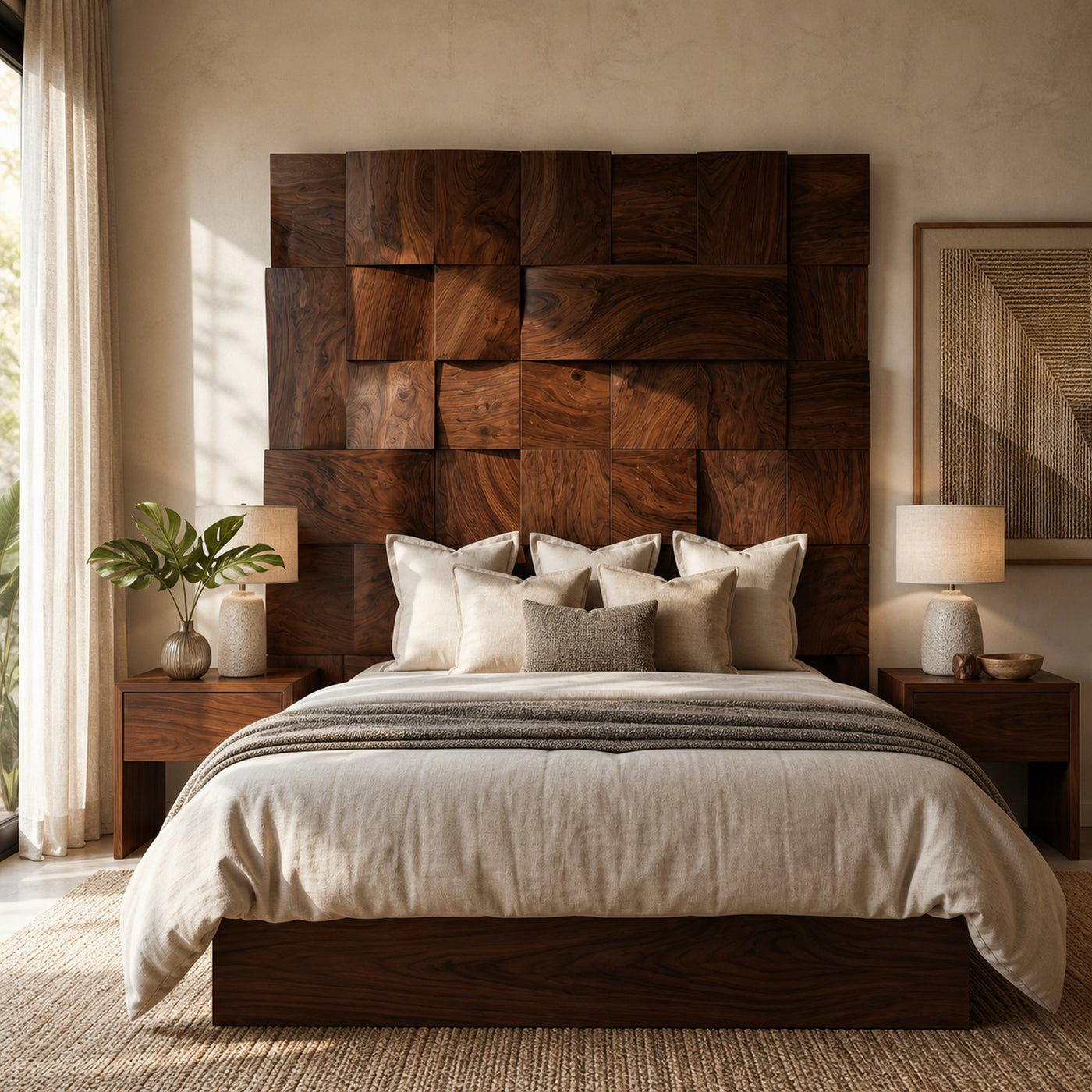 Modern Mosaic Wood Headboard For Luxury Tropical Bedroom Interior - product view 7