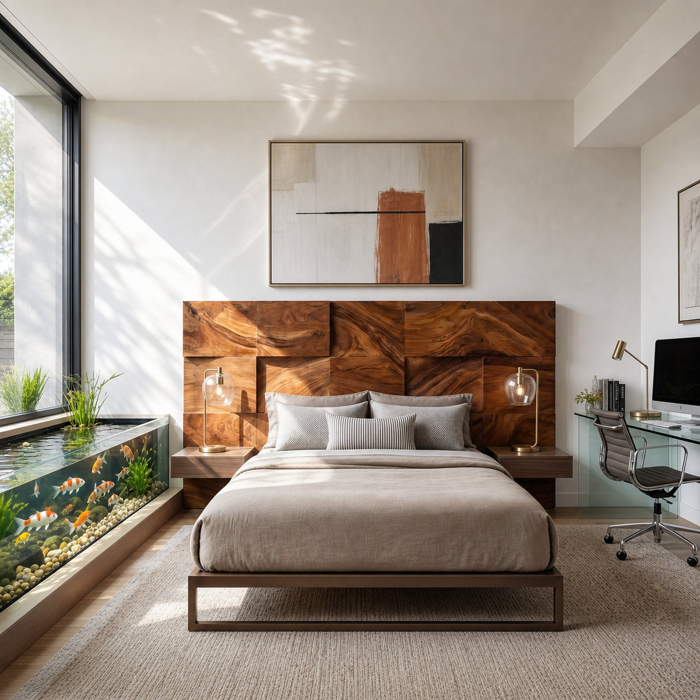 Modern Mosaic Wood Headboard For Neutral Bedroom - product view 6