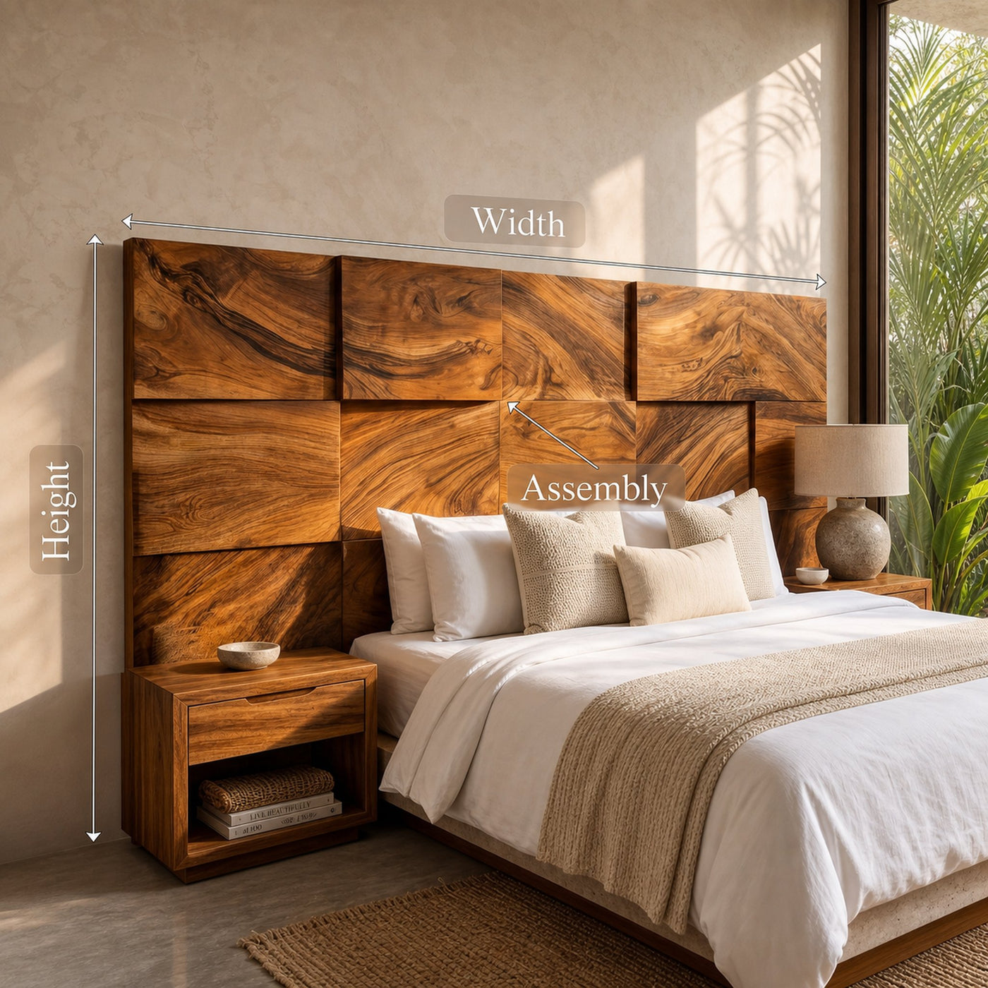 Modern Mosaic Wood Headboard For Neutral Bedroom - product view 8