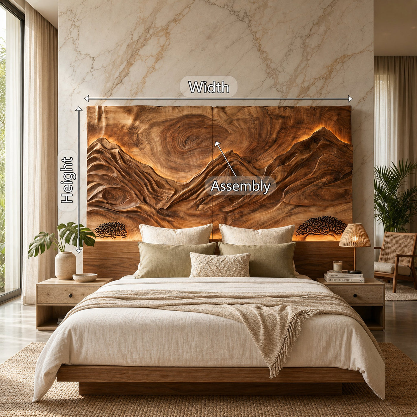 Modern Mountain Relief Wood Headboard For Marble Accent Bedroom - product view 8