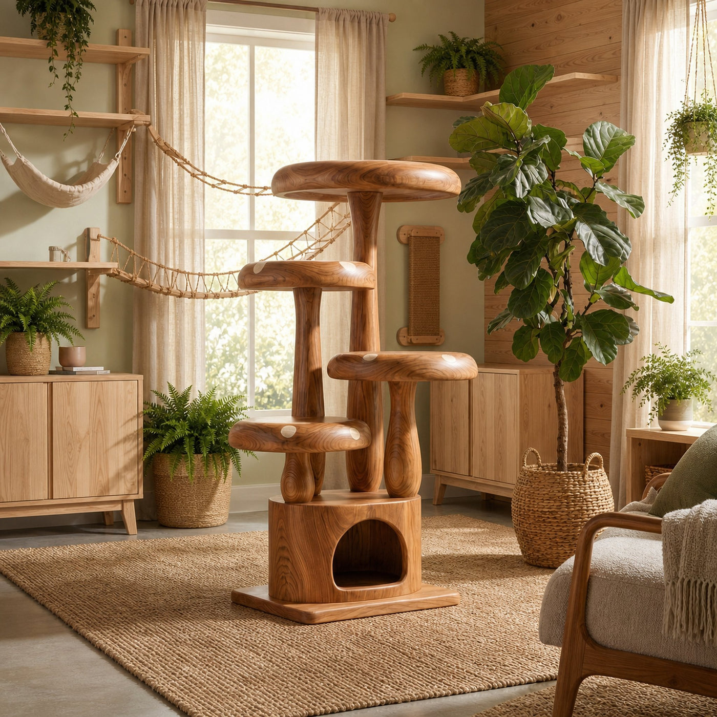 Modern Mushroom Cat Tree For Living Room And Pet Space - product view 6