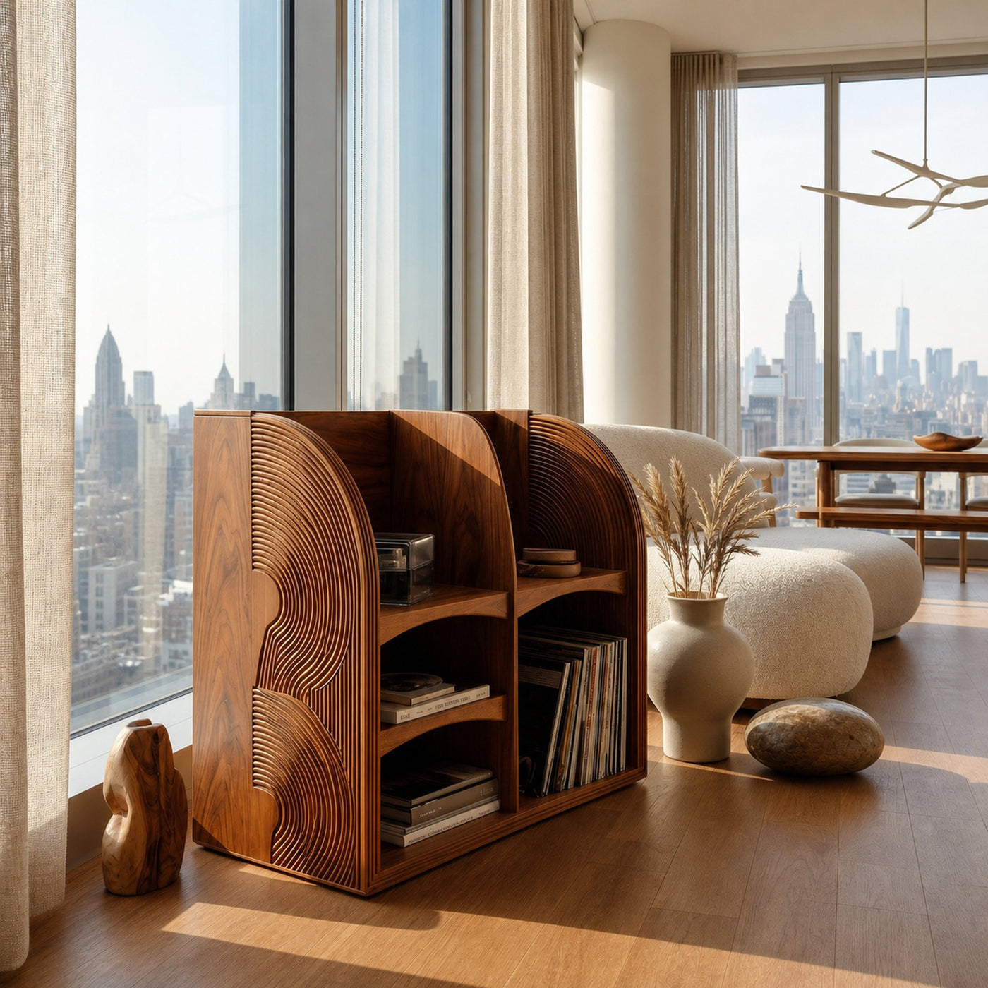 Modern Natural Wood Double-Arch Magazine Rack For Living Room - product view 6