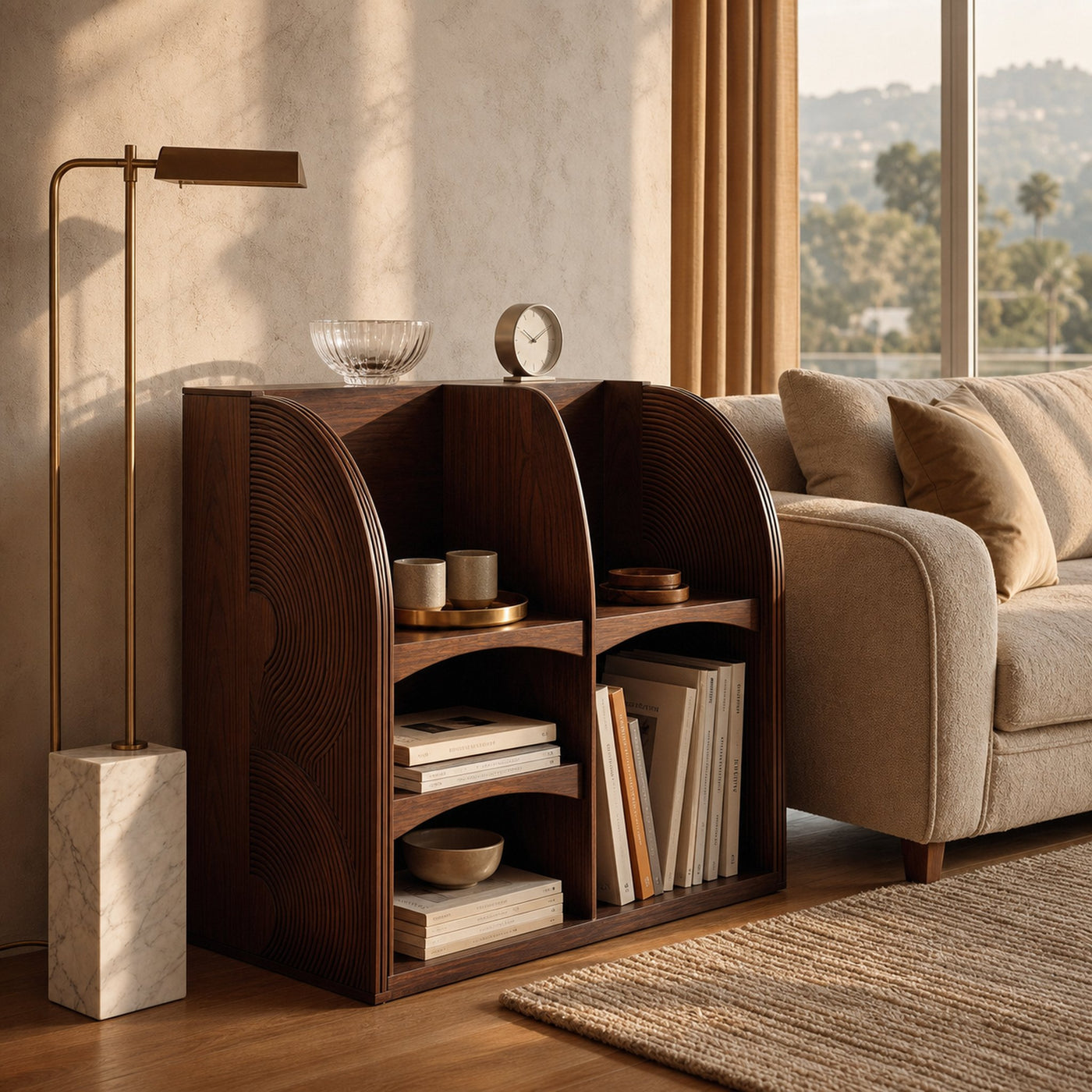 Modern Natural Wood Double-Arch Magazine Rack For Living Room - product view 7