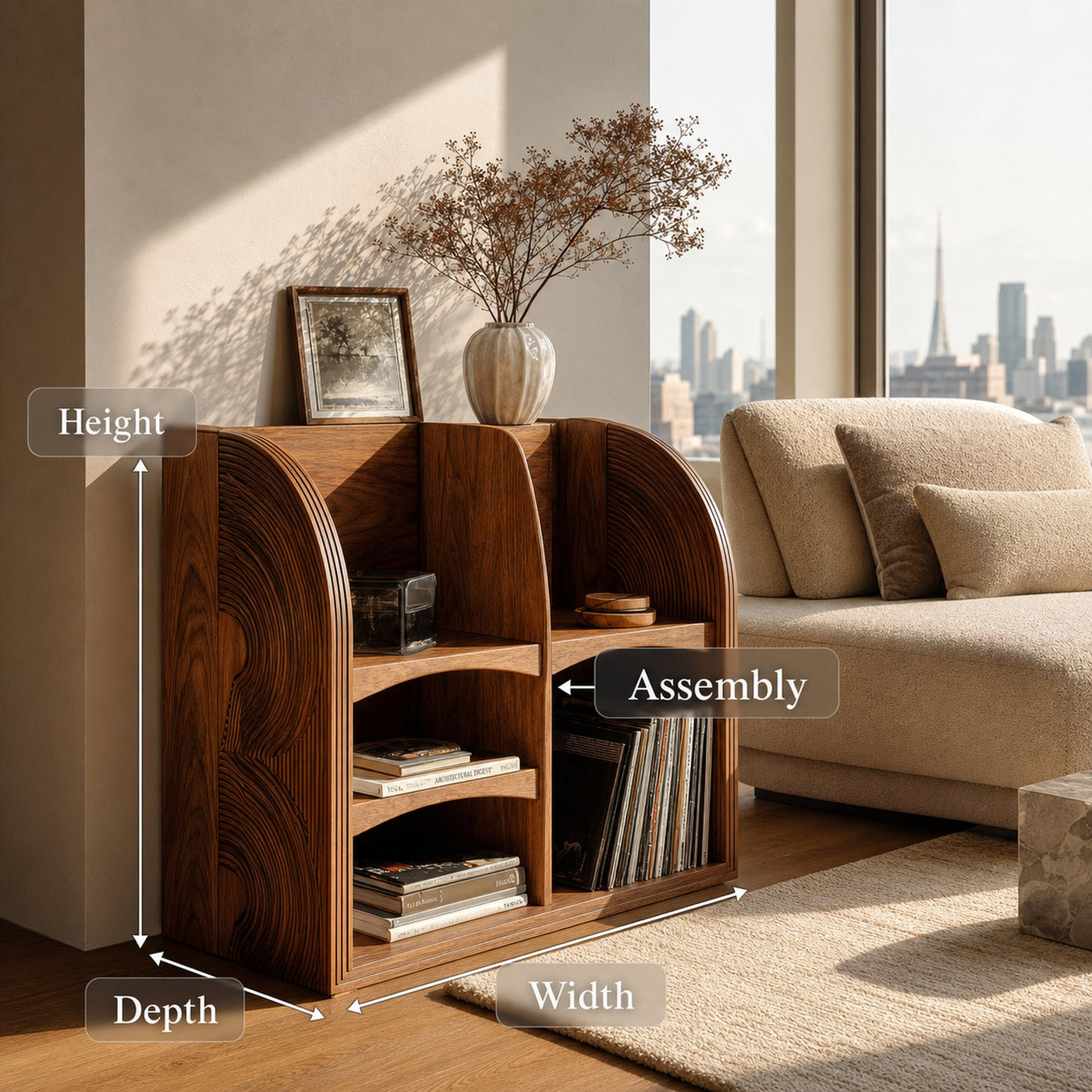 Modern Natural Wood Double-Arch Magazine Rack For Living Room - product view 8