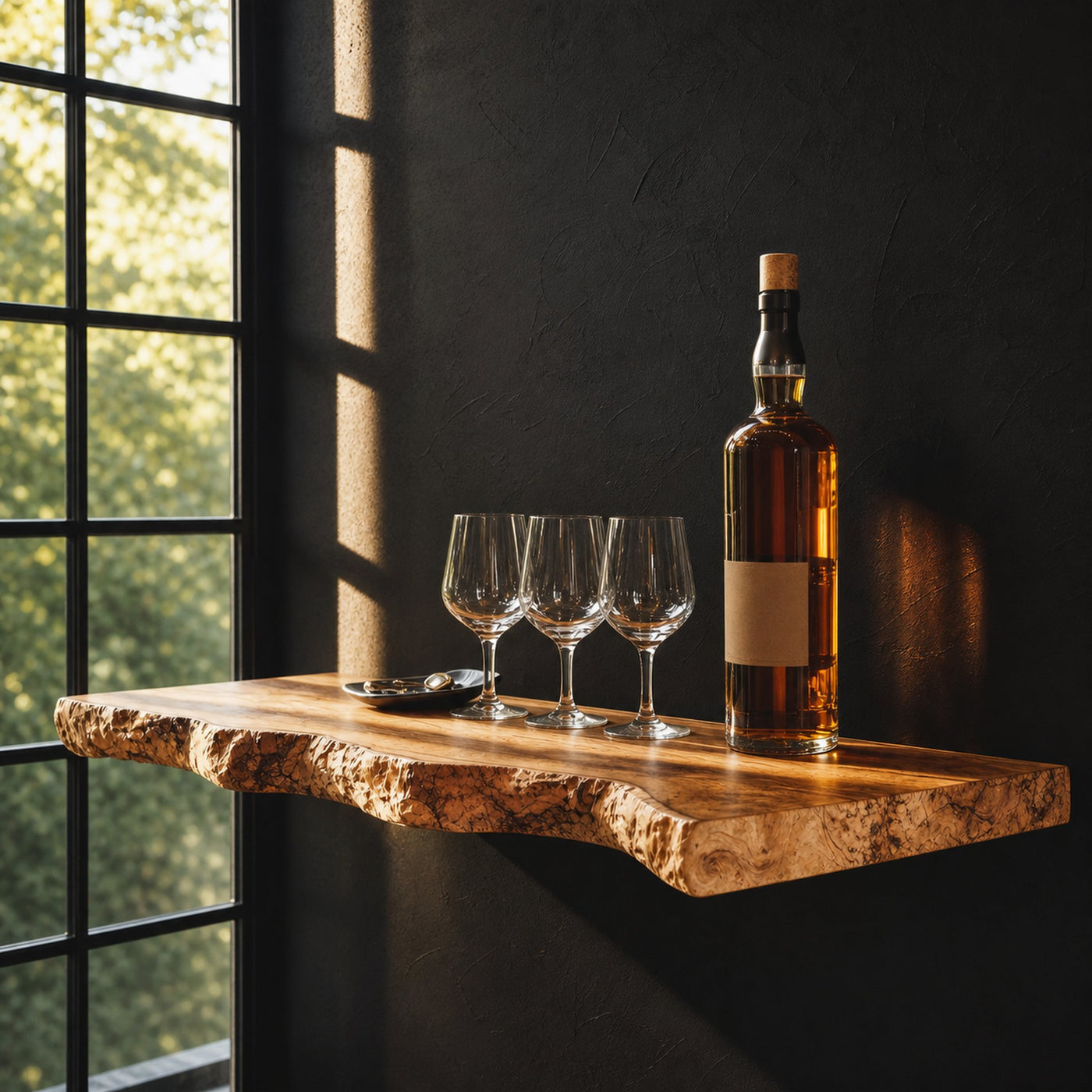 Modern Natural Wood Floating Bar Shelf For Elegant Home Decor