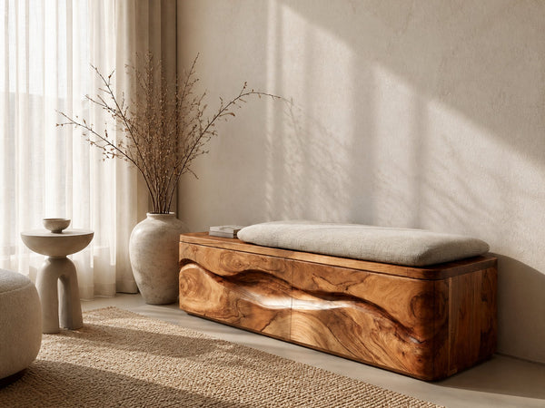Modern Natural Wood Storage Bench For End Of Bed