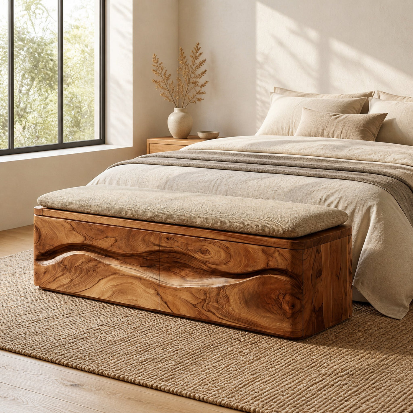 Modern Natural Wood Storage Bench For End Of Bed - product view 6