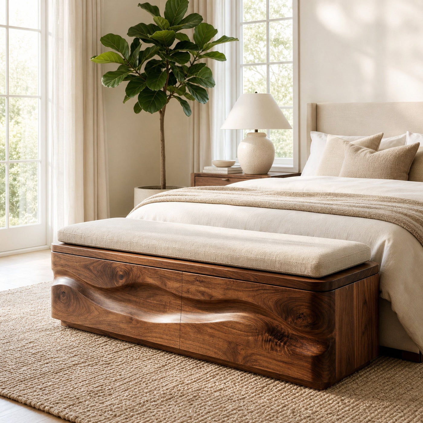 Modern Natural Wood Storage Bench For End Of Bed - product view 7