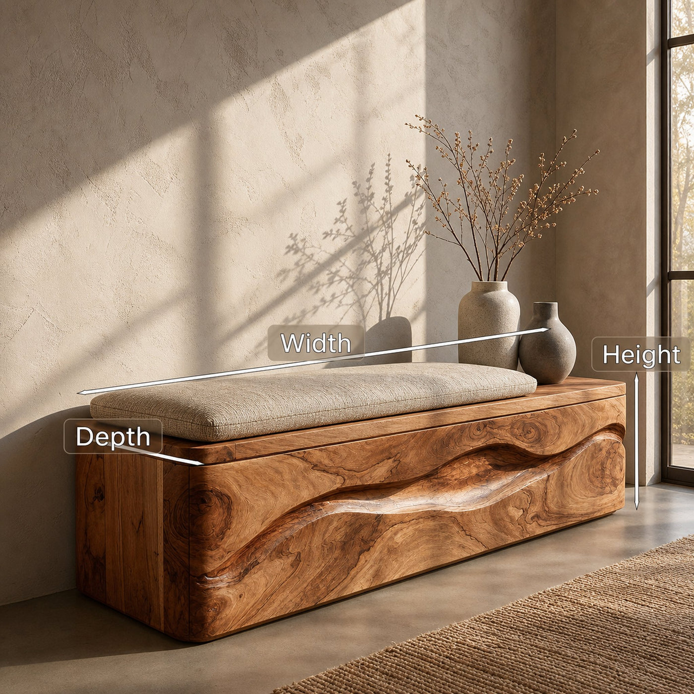 Modern Natural Wood Storage Bench For End Of Bed - product view 8