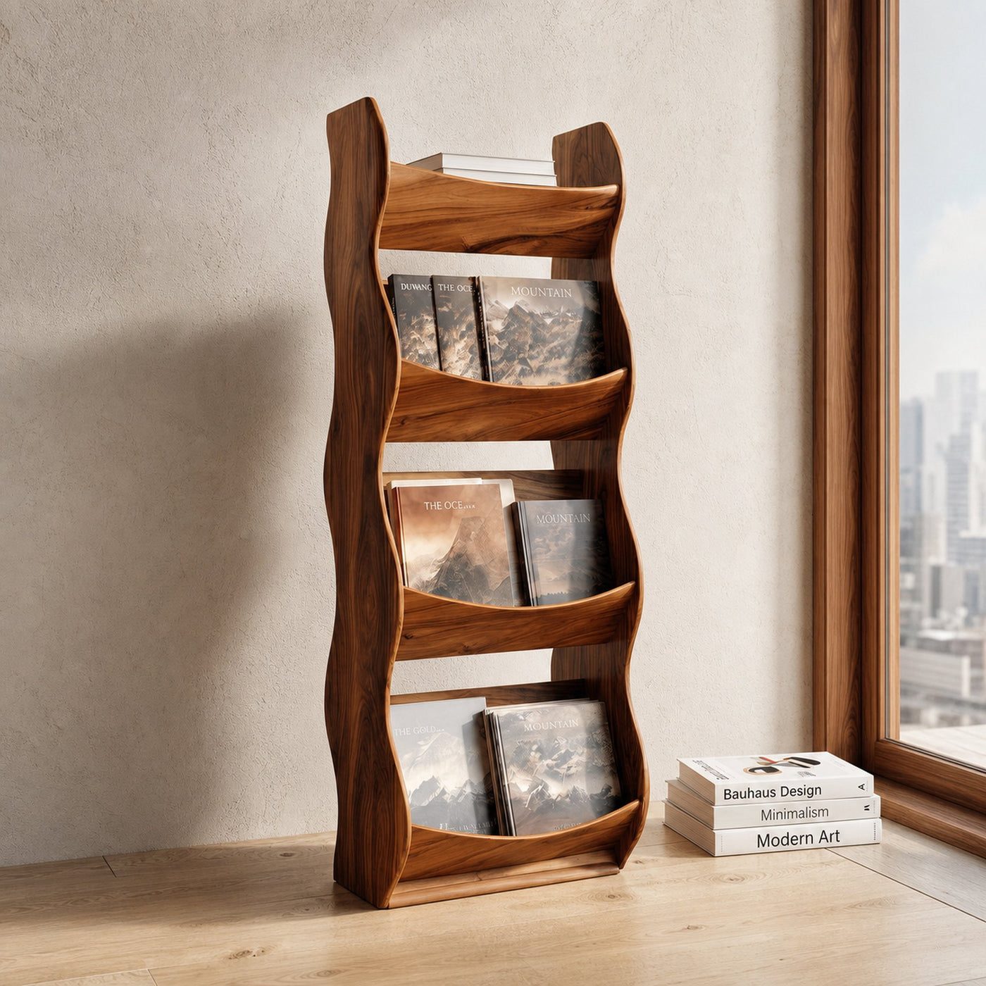 Modern Natural Wood Tall Magazine Rack For Living Storage - product view 6