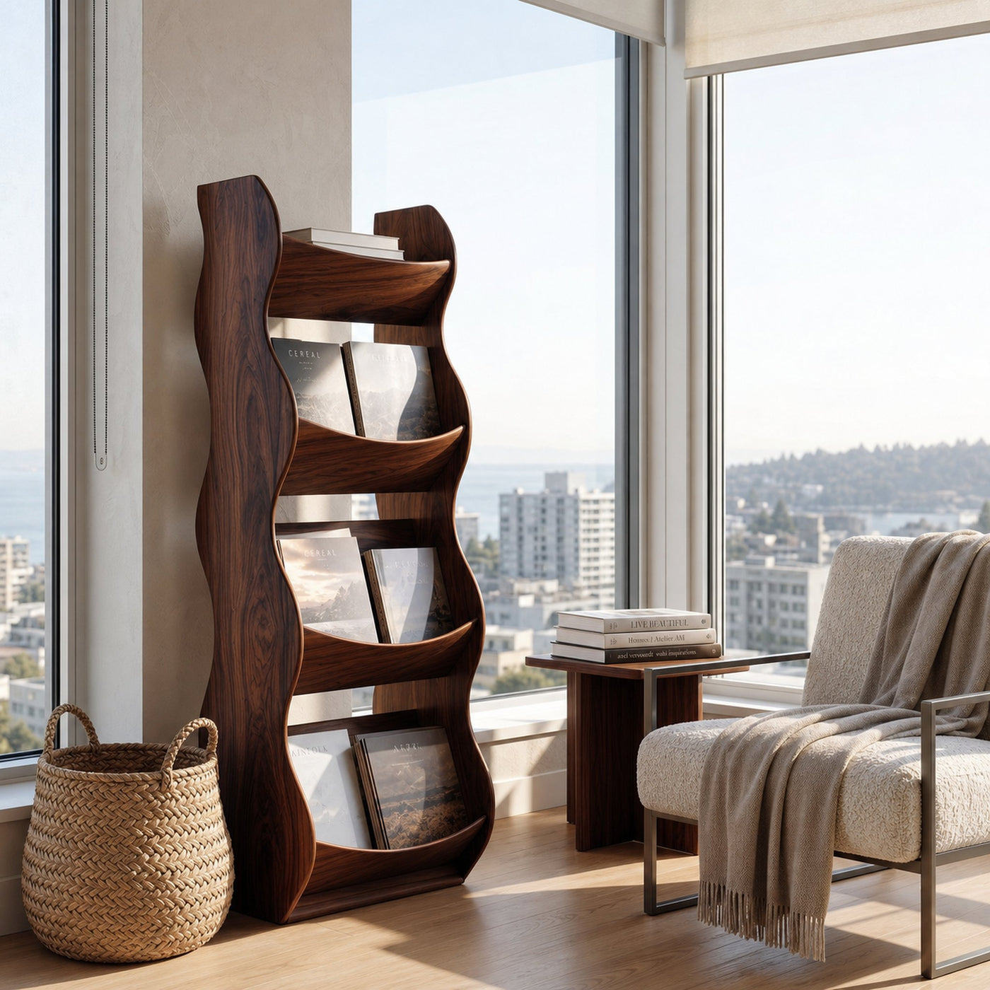 Modern Natural Wood Tall Magazine Rack For Living Storage - product view 7