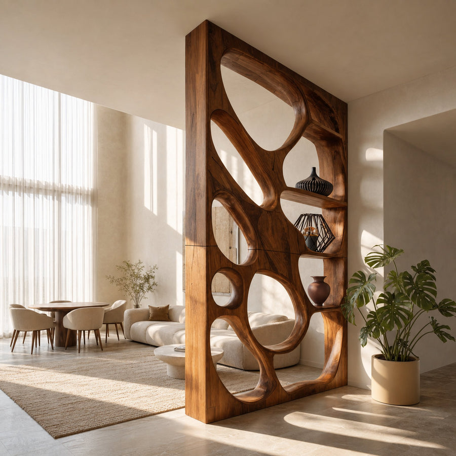Modern Openwork Divider With Display Shelves For Living Room