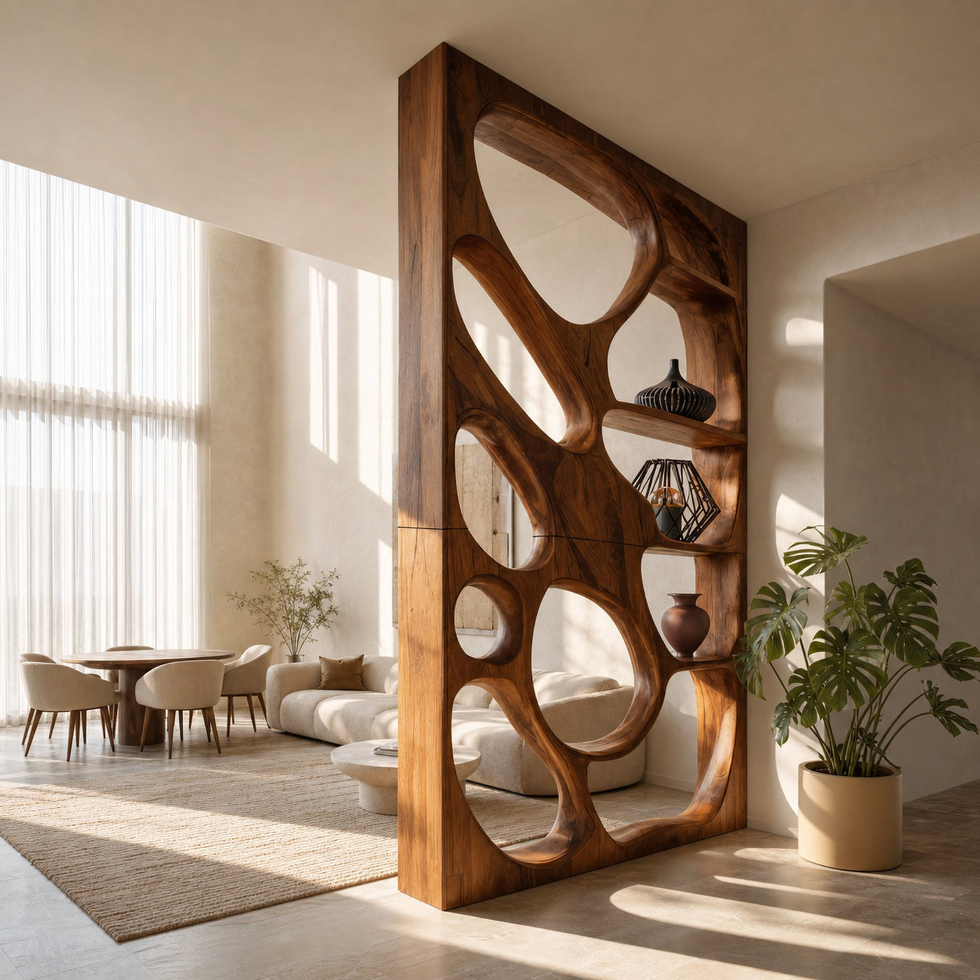Modern Openwork Divider With Display Shelves For Living Room