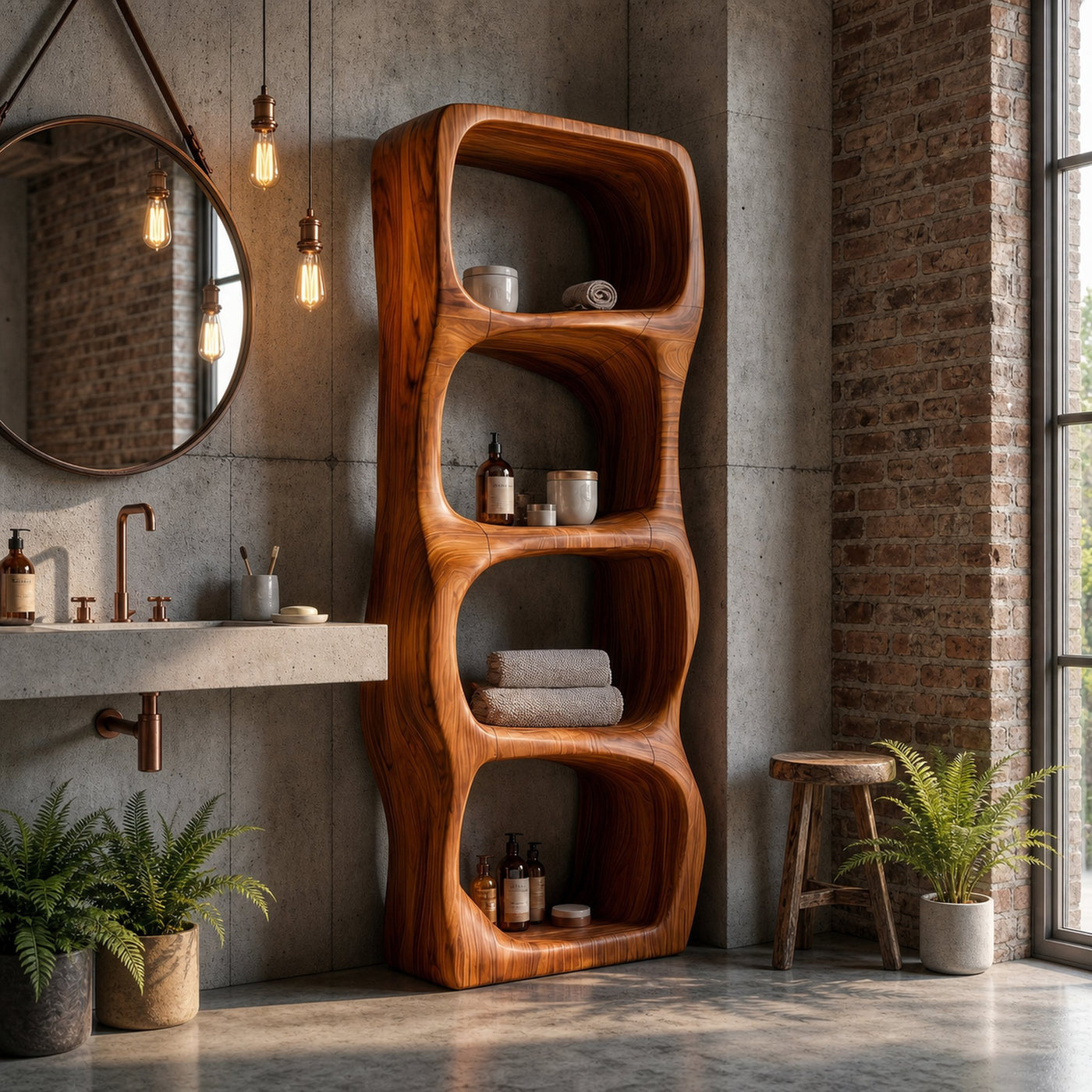 Modern Organic Bathroom Storage Cabinet With Rounded Sculptural Shelves And Open Storage For Bathroom - product view 6