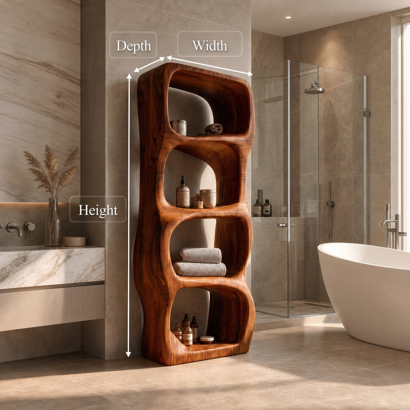 Modern Organic Bathroom Storage Cabinet With Rounded Sculptural Shelves And Open Storage For Bathroom - product view 8