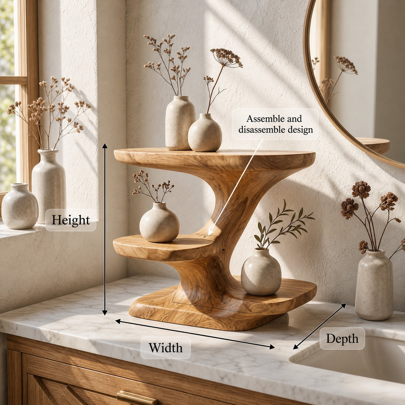 Modern Organic Bathroom Vanity Organizer With Tiered Wood Shelves For Bathroom - product view 8
