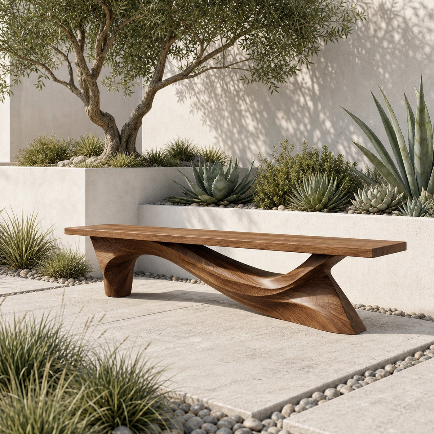 Modern Organic Bench Solid Wood Asymmetrical Wave Structure Hallway And Entryway
