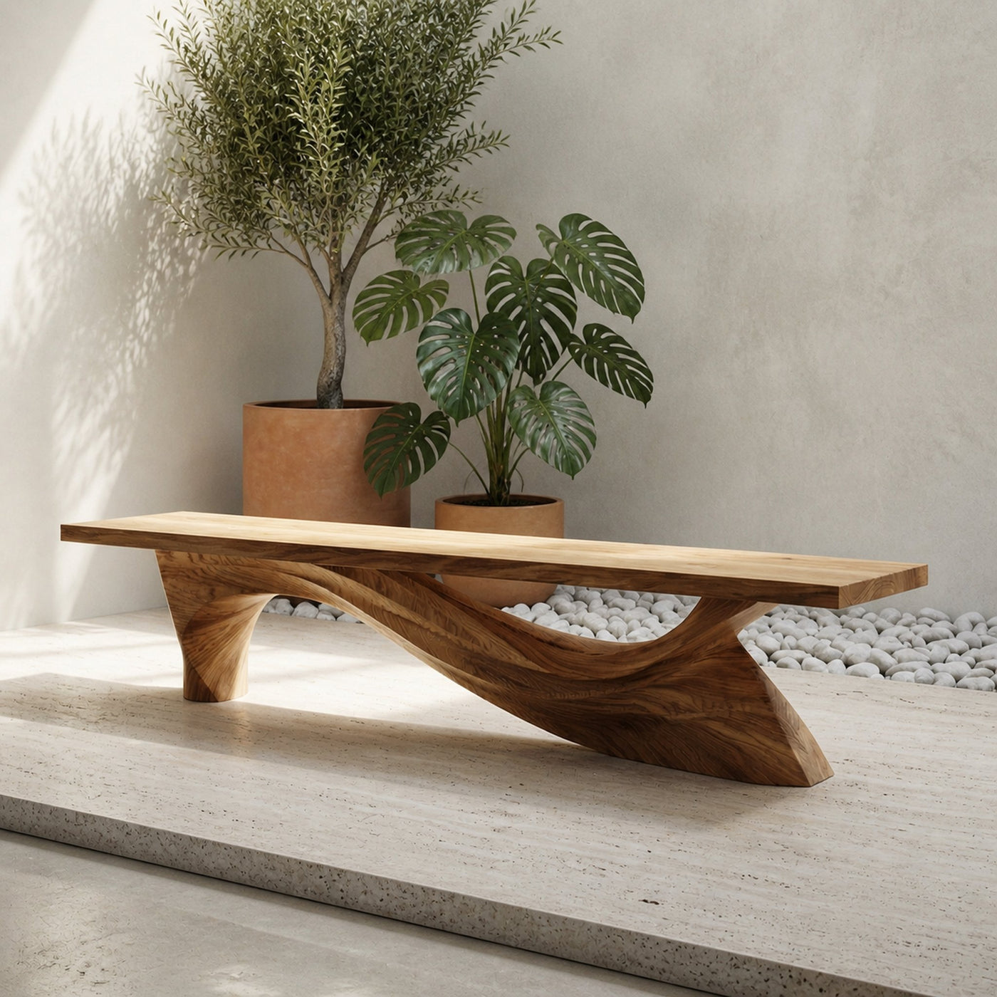 Modern Organic Bench Solid Wood Asymmetrical Wave Structure Hallway And Entryway - product view 6
