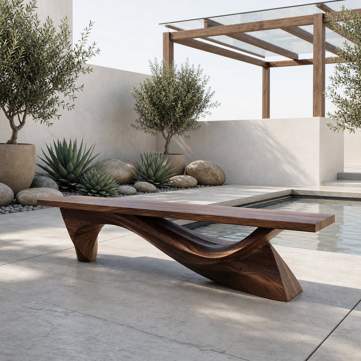 Modern Organic Bench Solid Wood Asymmetrical Wave Structure Hallway And Entryway - product view 7
