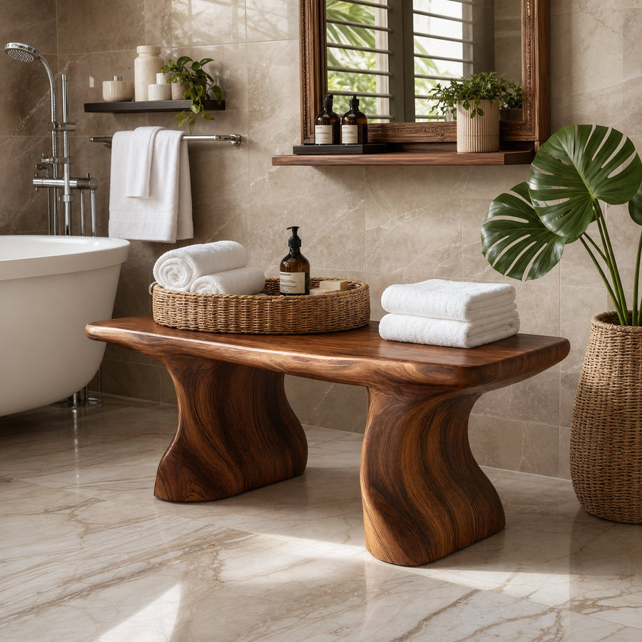 Modern Organic Curved Bath Bench For Bathroom