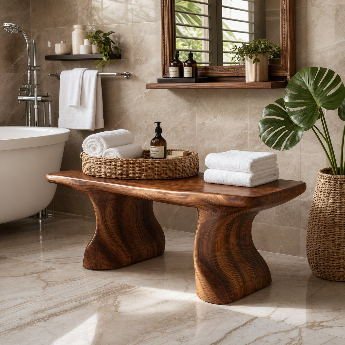 Modern Organic Curved Bath Bench For Bathroom
