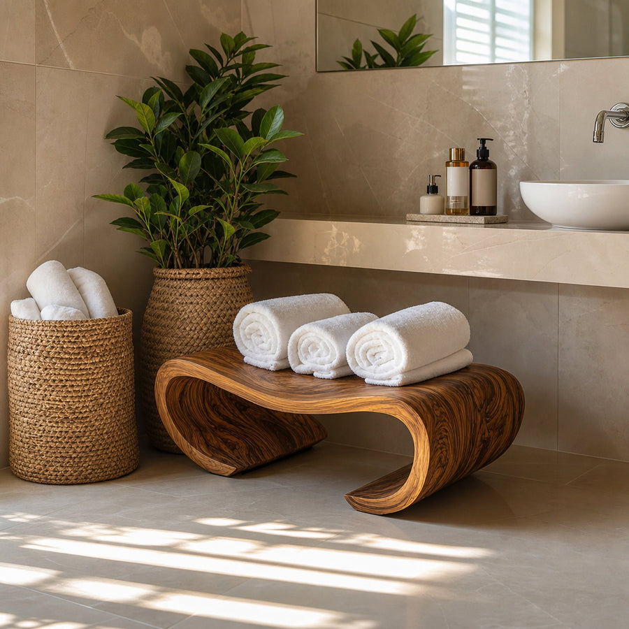 Modern Organic Curved Shower Bench For Spa Or Bathroom