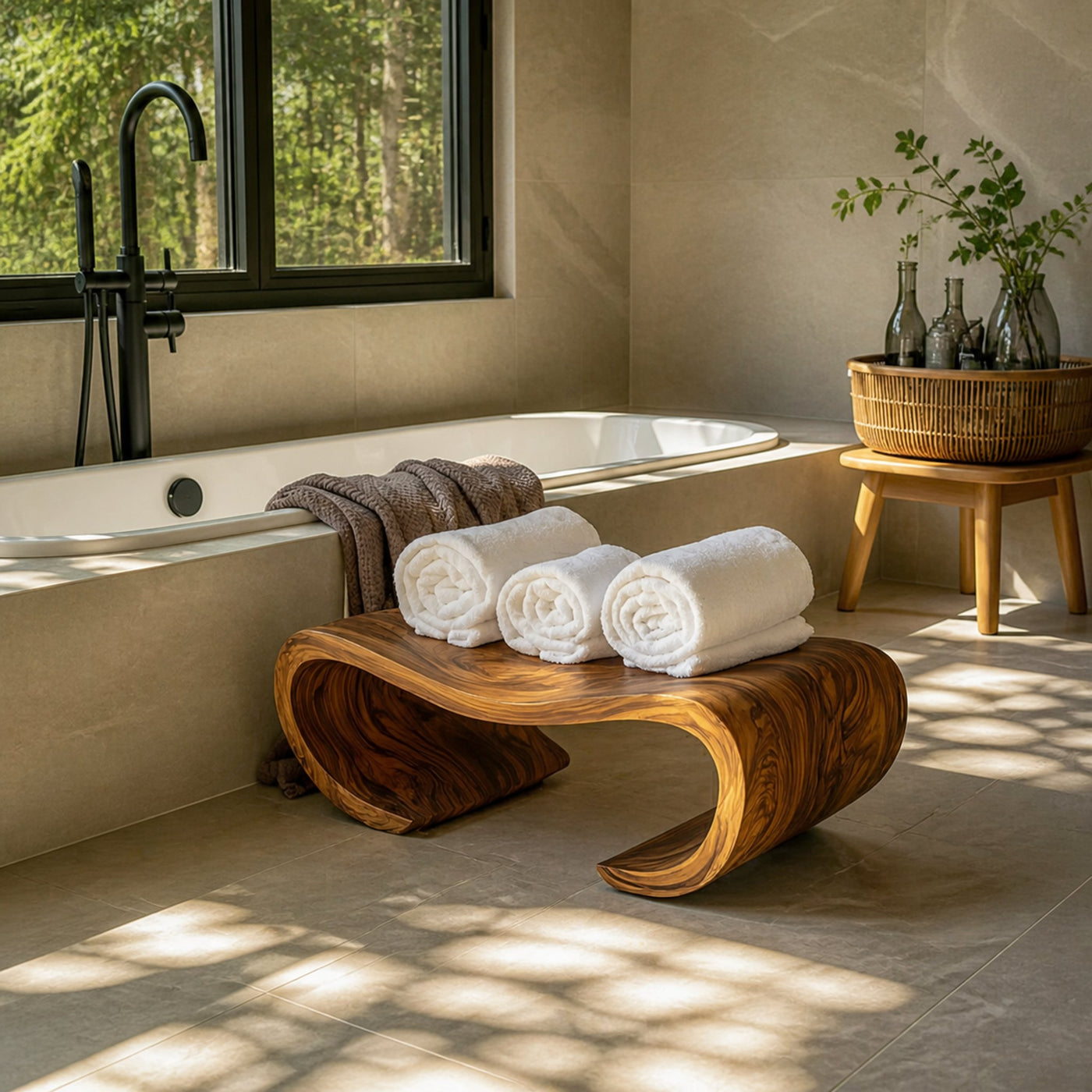 Modern Organic Curved Shower Bench For Spa Or Bathroom - product view 6