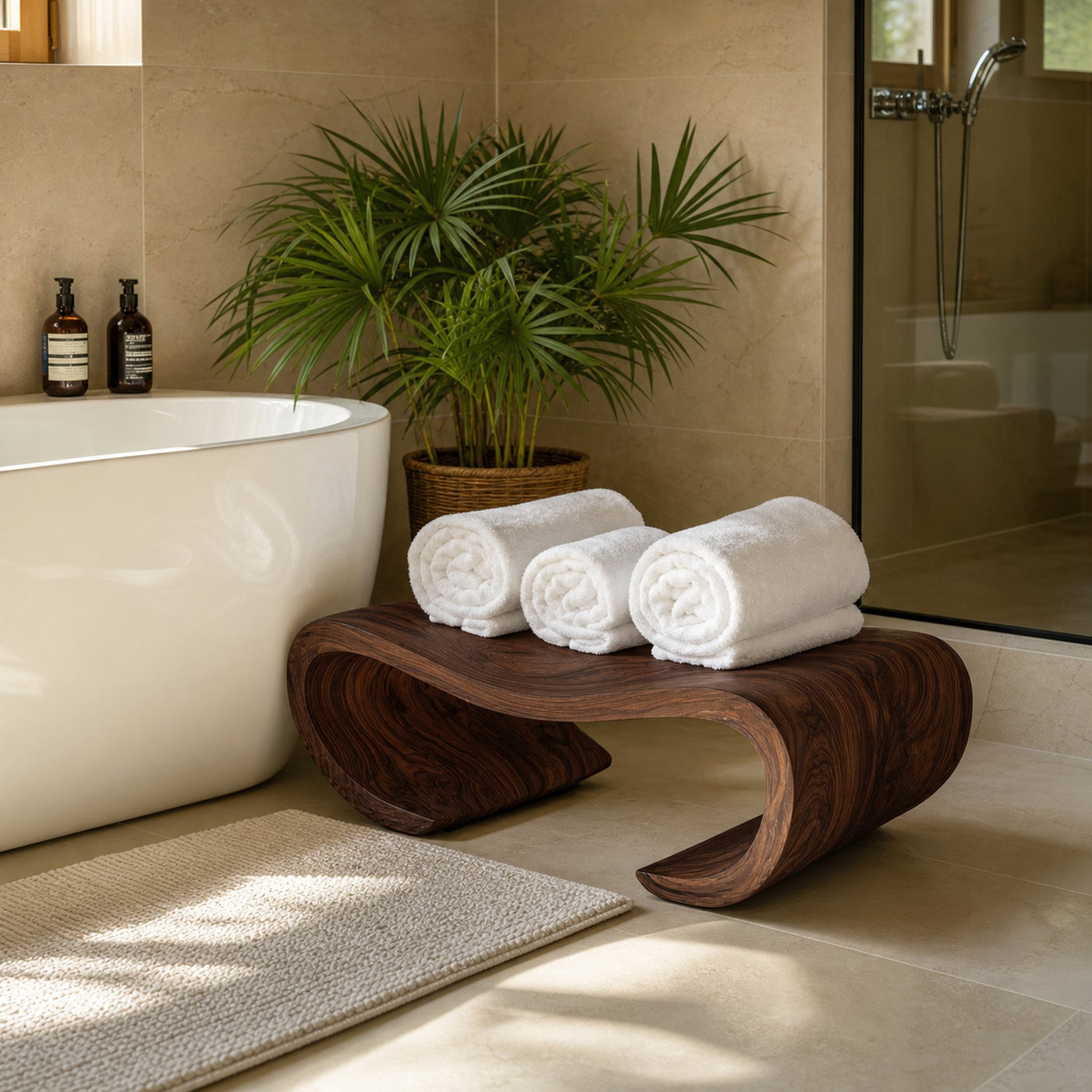Modern Organic Curved Shower Bench For Spa Or Bathroom - product view 7