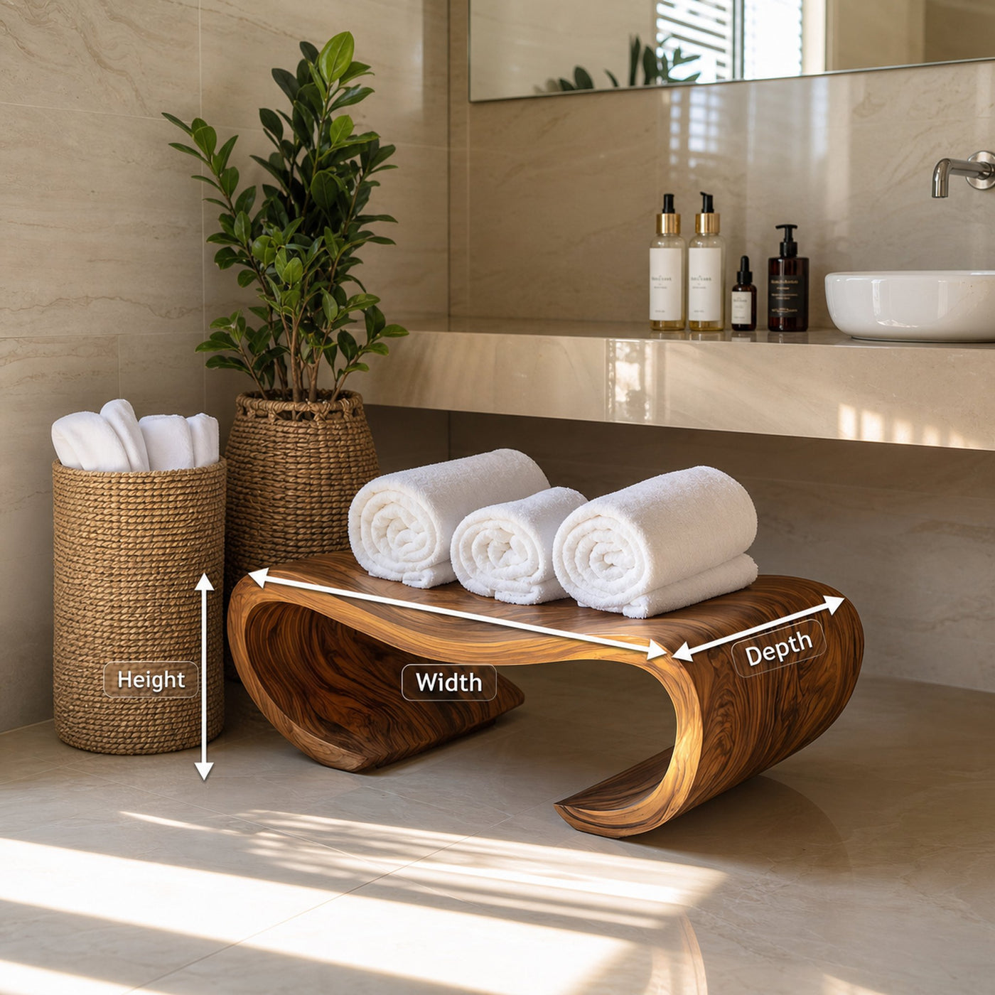 Modern Organic Curved Shower Bench For Spa Or Bathroom - product view 8
