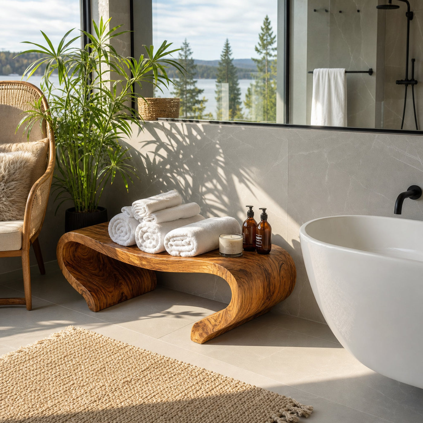 Modern Organic Curved Shower Bench Sculptural For Bathroom - product view 6