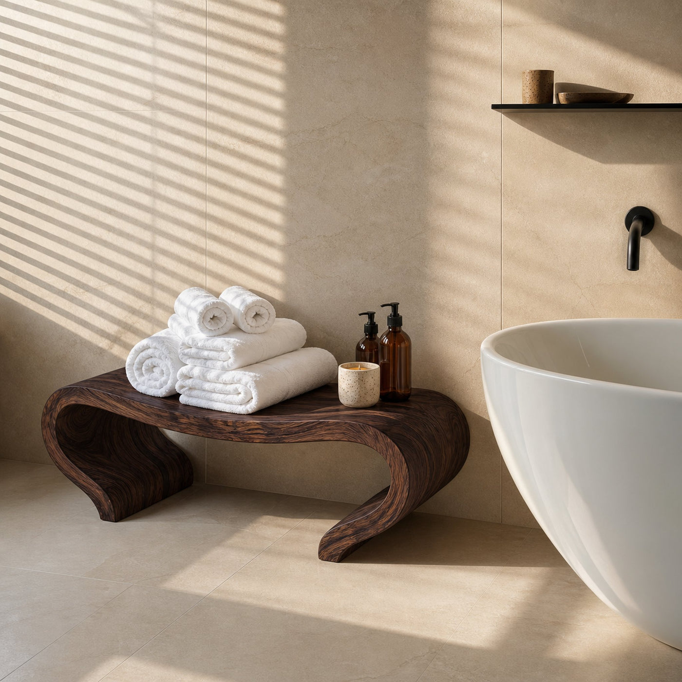 Modern Organic Curved Shower Bench Sculptural For Bathroom - product view 7