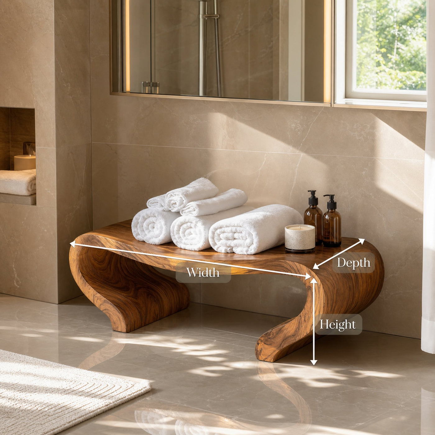 Modern Organic Curved Shower Bench Sculptural For Bathroom - product view 8
