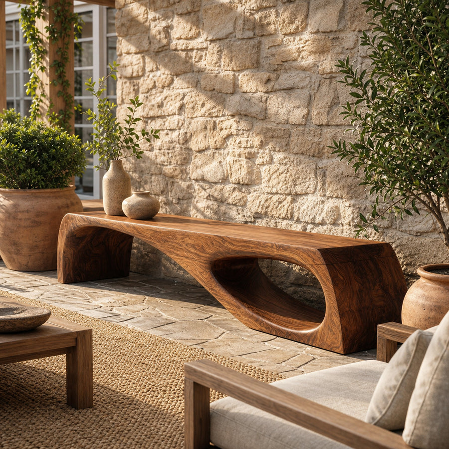 Modern Organic Garden Bench For Patio And Backyard Space