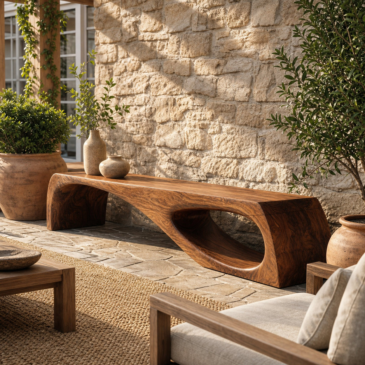 Modern Organic Garden Bench For Patio And Backyard Space