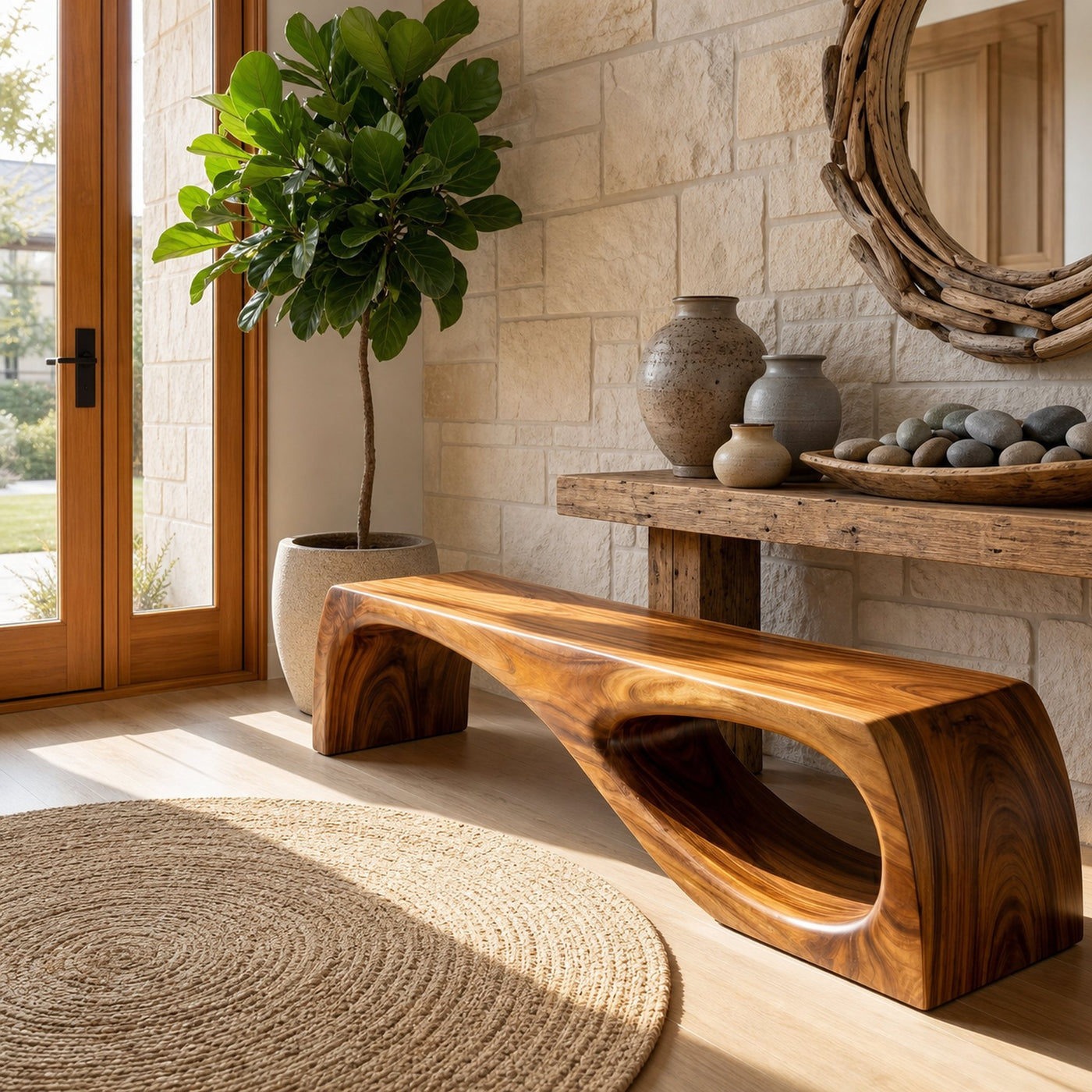 Modern Organic Garden Bench For Patio And Backyard Space - product view 6