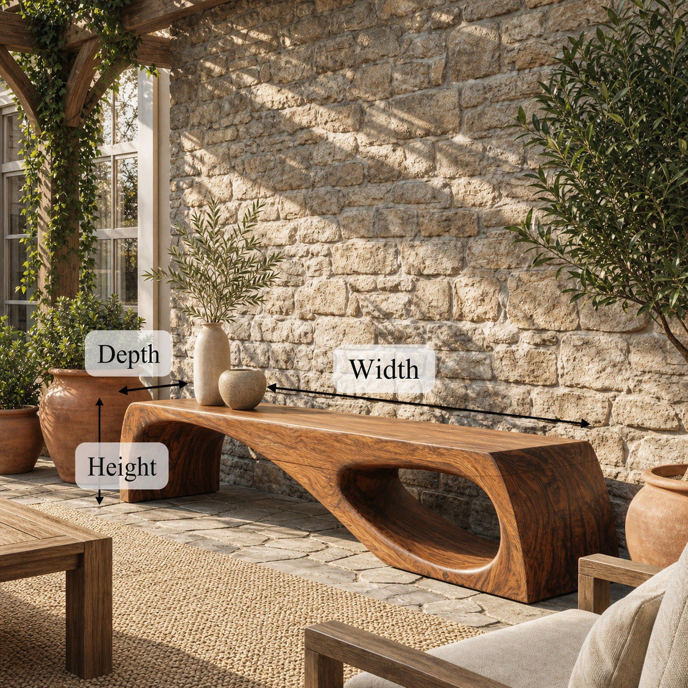 Modern Organic Garden Bench For Patio And Backyard Space - product view 8