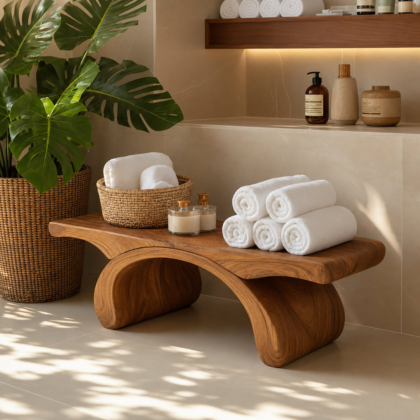 Modern Organic Shower Bench For Bathroom Or Spa Furniture