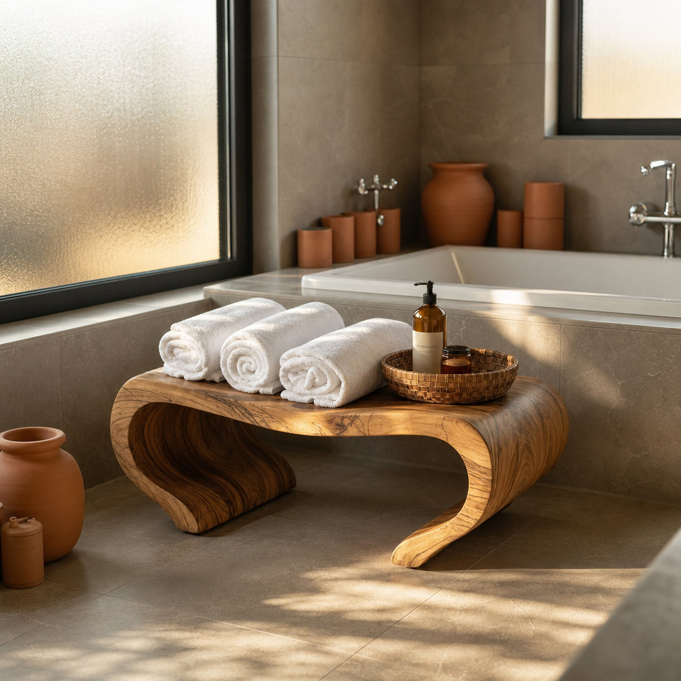 Modern Organic Shower Bench For Spa Decor Or Bathroom - product view 6