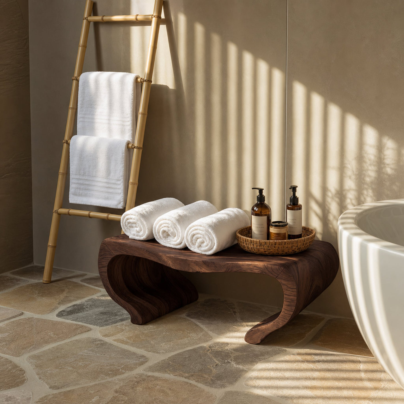 Modern Organic Shower Bench For Spa Decor Or Bathroom - product view 7