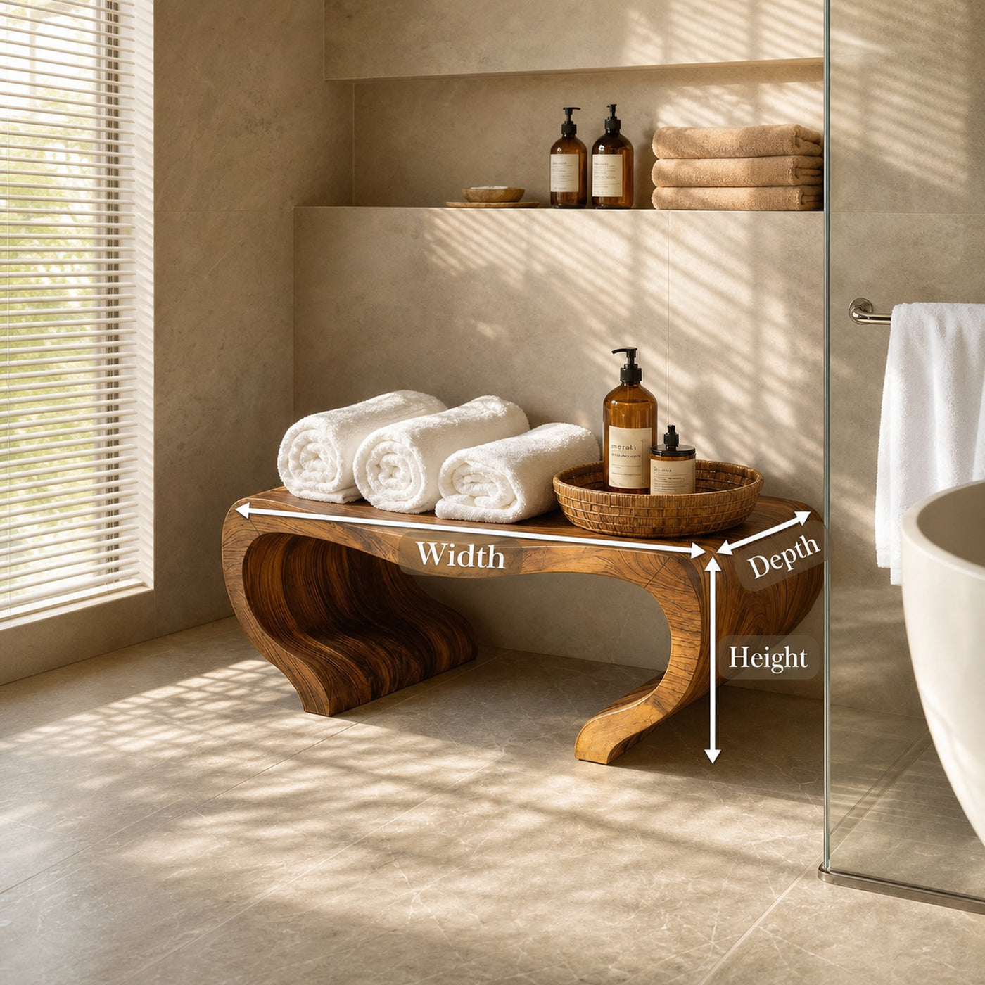 Modern Organic Shower Bench For Spa Decor Or Bathroom - product view 8