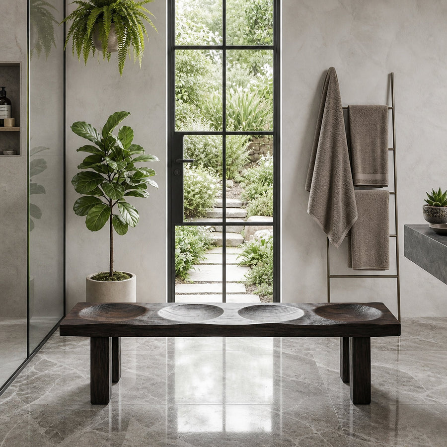 Modern Organic Shower Bench With Handcrafted Wood Construction For Bathroom