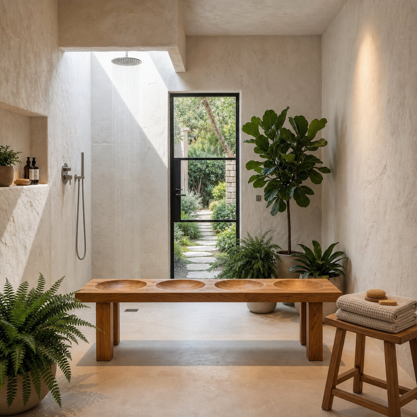 Modern Organic Shower Bench With Handcrafted Wood Construction For Bathroom - product view 6