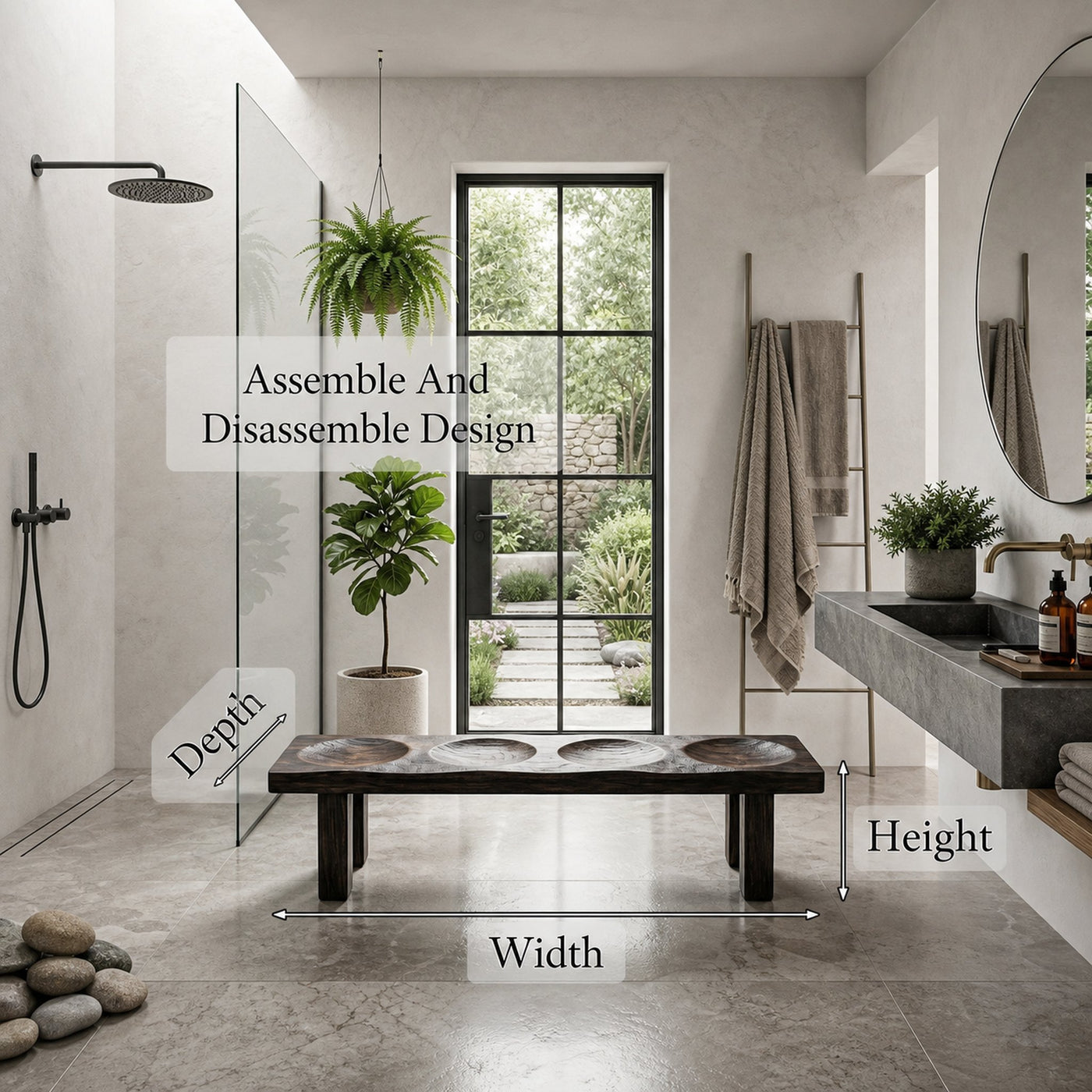 Modern Organic Shower Bench With Handcrafted Wood Construction For Bathroom - product view 8