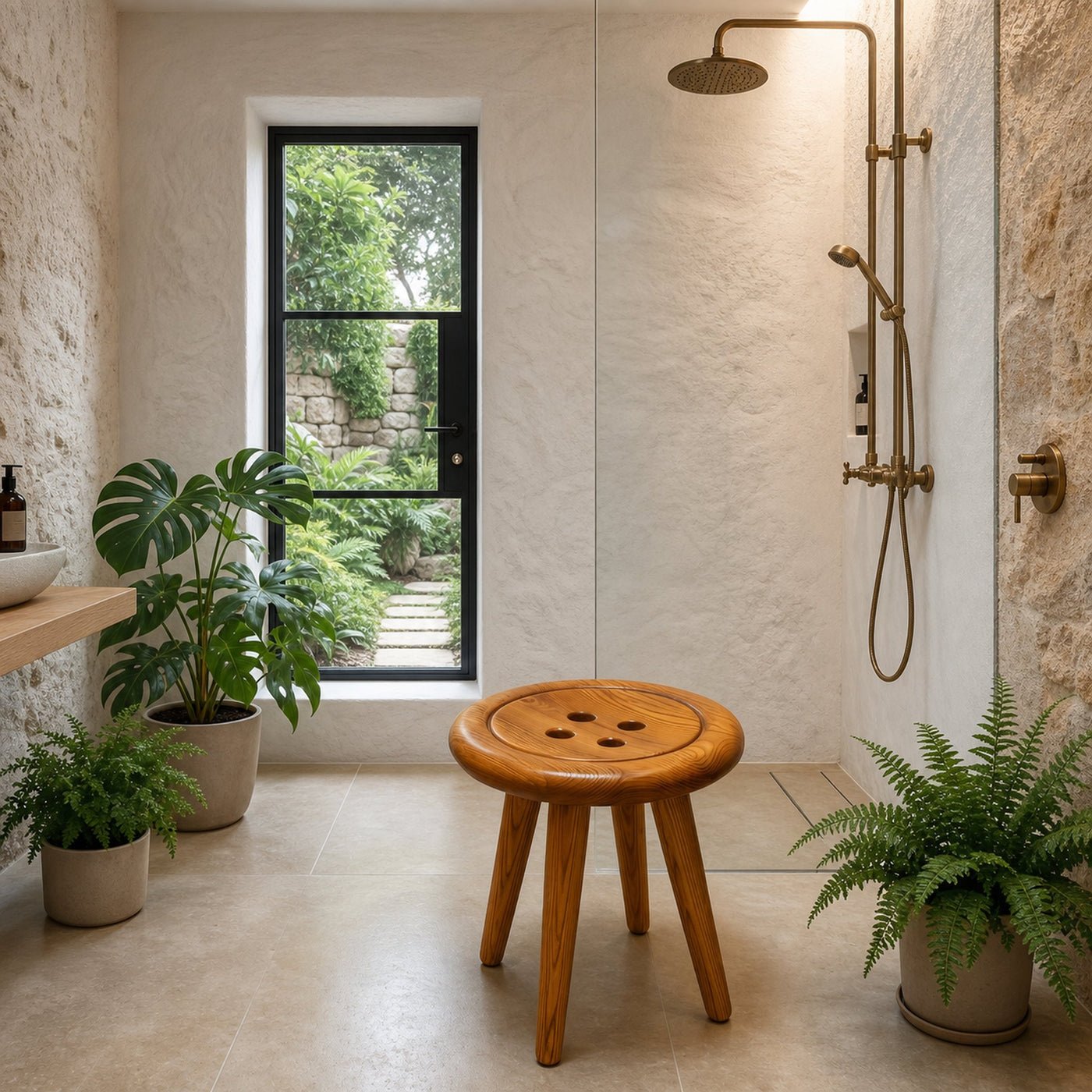 Modern Organic Shower Stool With Handcrafted Wood Design For Bathroom - product view 6