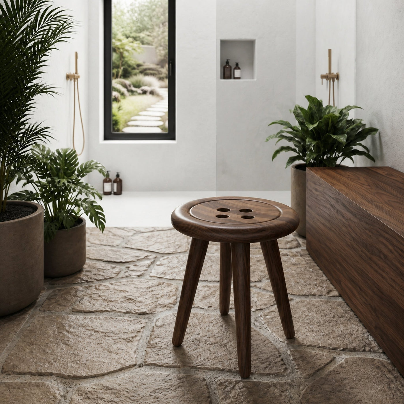 Modern Organic Shower Stool With Handcrafted Wood Design For Bathroom - product view 7