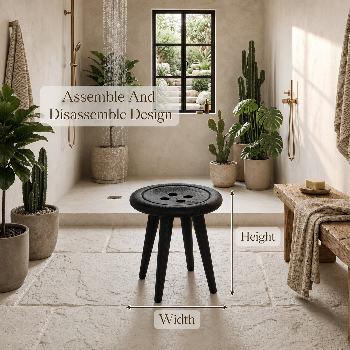 Modern Organic Shower Stool With Handcrafted Wood Design For Bathroom - product view 8