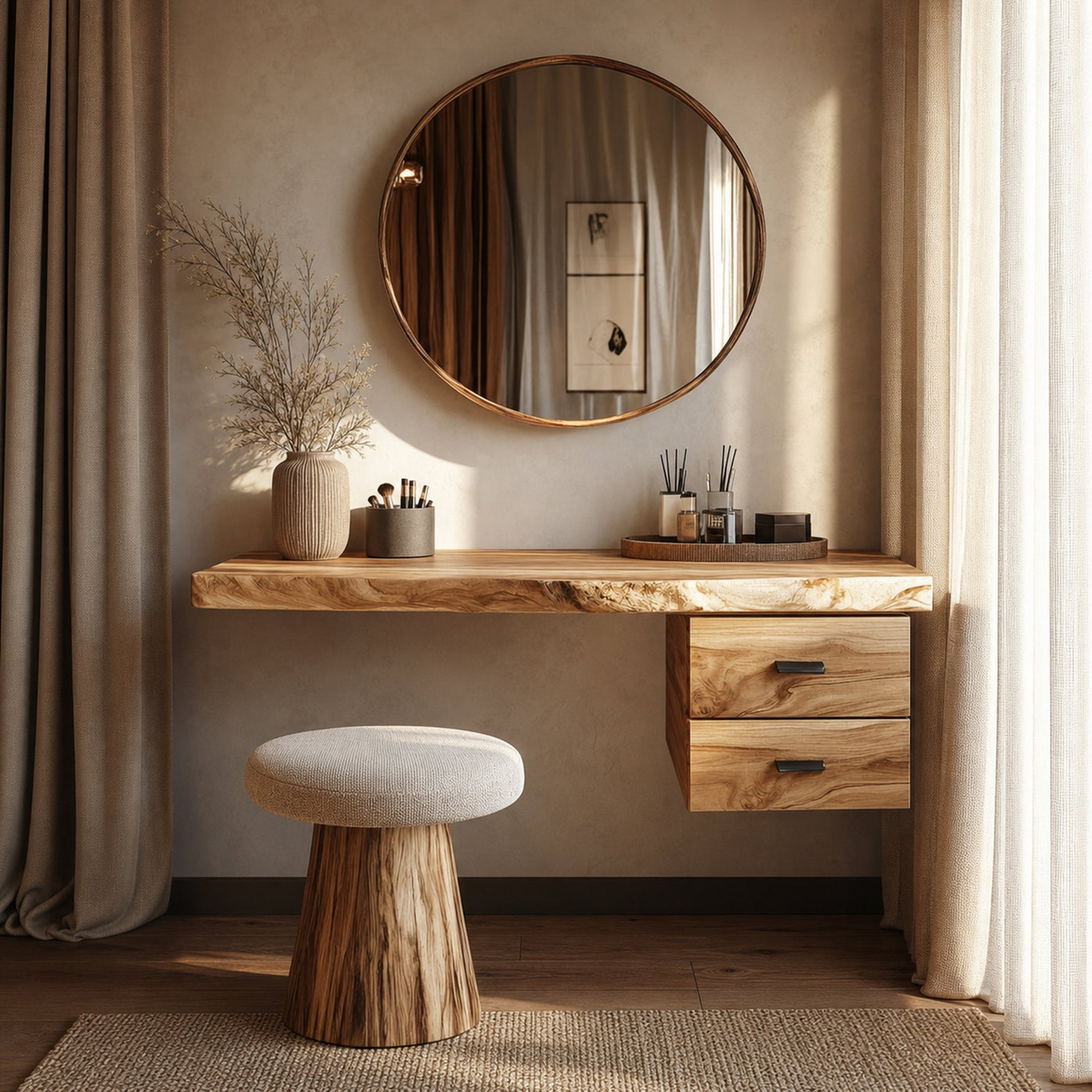 Modern Organic Solid Wood Dressing Table Bedroom Floating